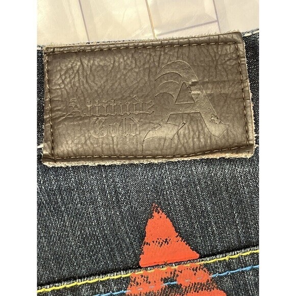 VTG Attitude Gold Baggy Denim Hip Hop Straight Cut Off Shorts Mens Sz 34x15 - Picture 7 of 13